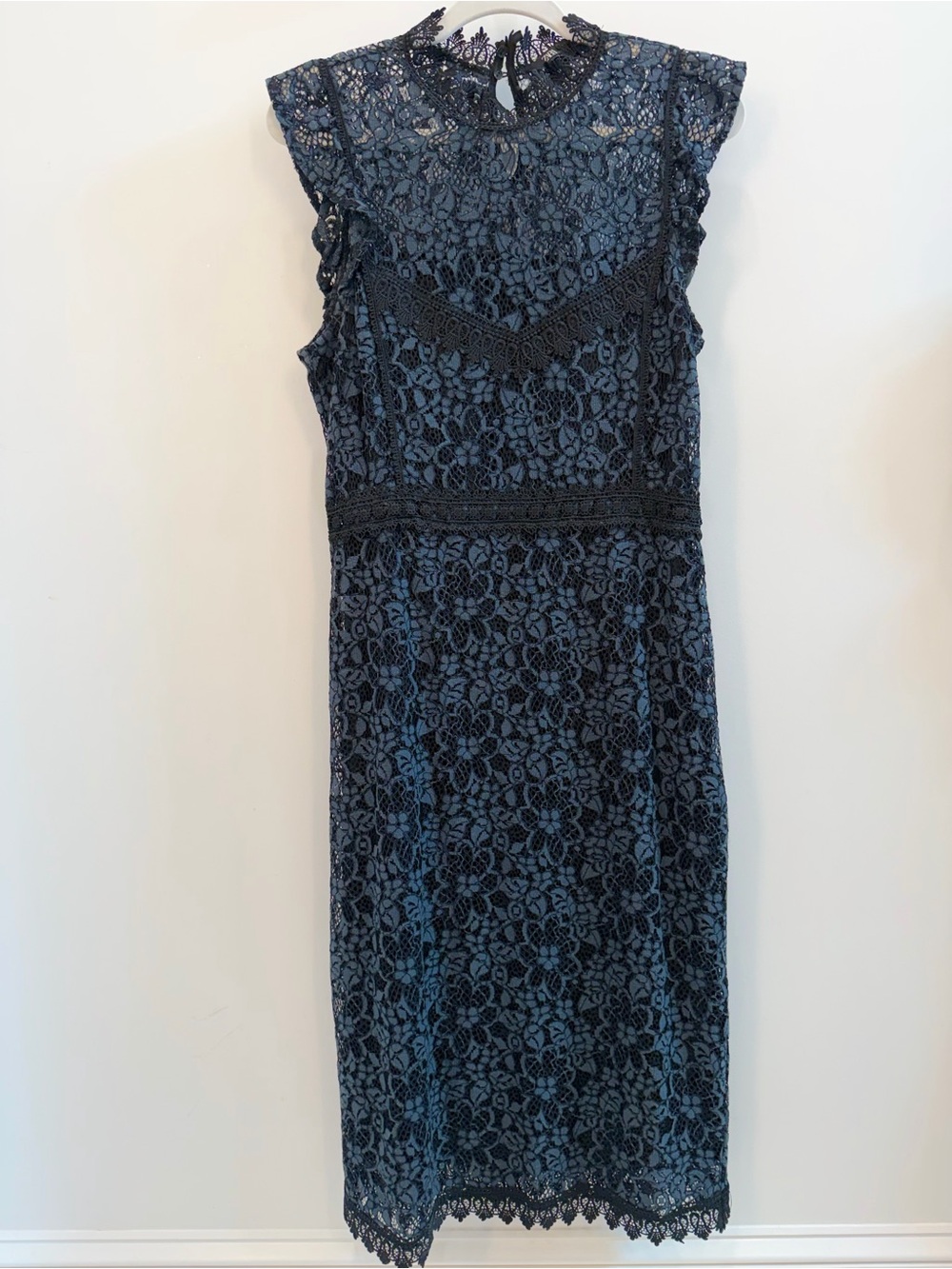 Zara Black Lace Midi Dress with Scalloped Trim